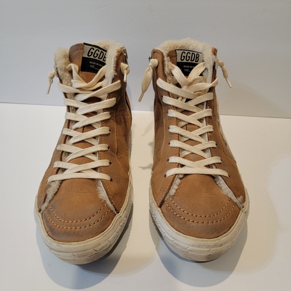 Golden Goose limited edition slide size 40 tan silver white fur lined sherpa - Picture 3 of 10